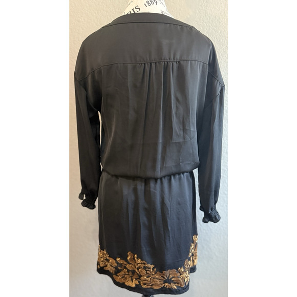 Robbi & Nikki Dress Black with Gold Sequin XS Top Sheer Lined at Waist Down LBD - Picture 5 of 10